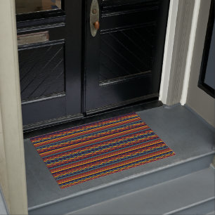 1970s Colourful Retro horizontal Stripes and zigza Doormat