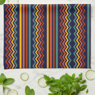 1970s Colourful Retro horizontal Stripes and zigza Tea Towel