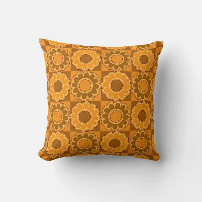 1970s flower power brown and orange retro cushion (Front)