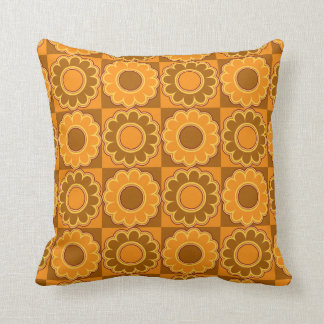 1970s flower power brown and orange retro cushion