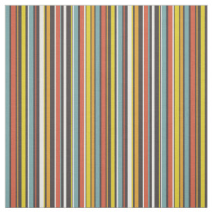 1970s Funky Retro Orange Brown Yellow Aqua Stripes Fabric