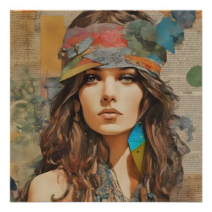 1970s Hippie Woman Collage Poster