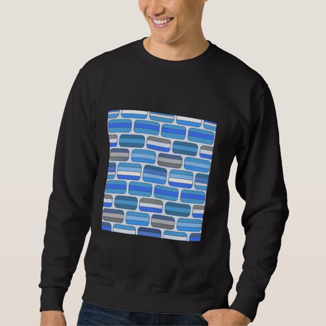 1970'S RETRO BLUE WHITE RECTANGLE BRICK GEOMETRIC  SWEATSHIRT (Front)