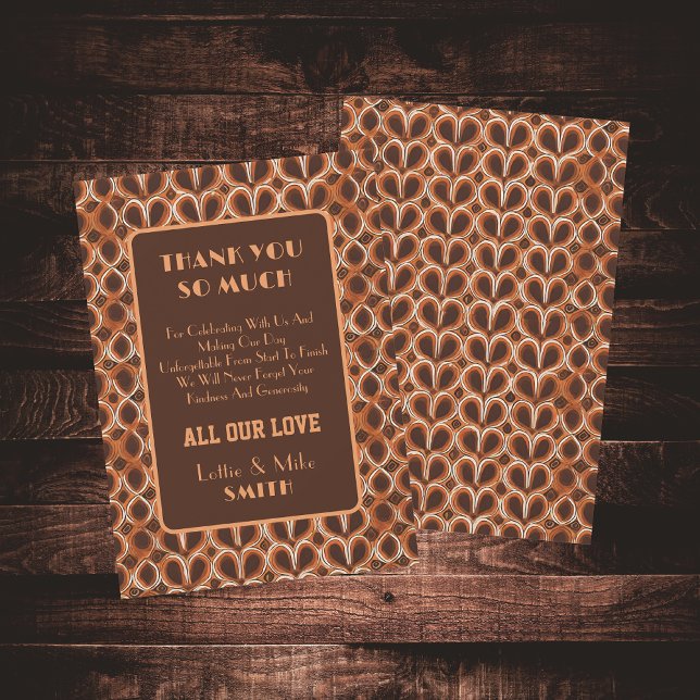1970's Retro Brown And Orange Wedding Thank You Card (Front And Back)