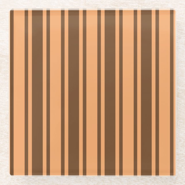 1970s retro brown candy stripes glass coaster (Front)