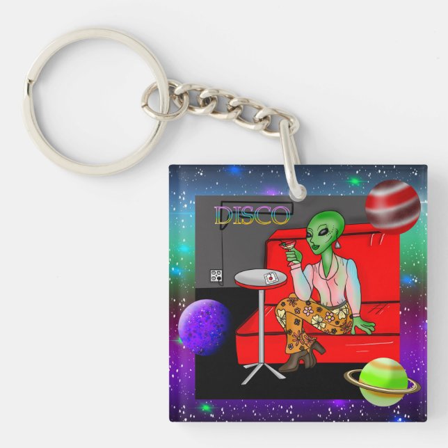 1970's Retro Extraterrestrial in Disco Lounge   Key Ring (Front)