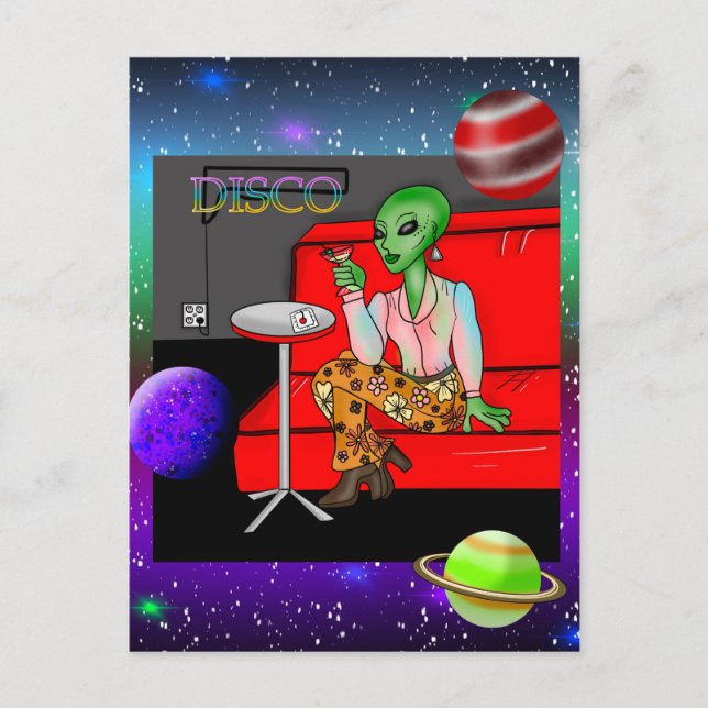 1970's Retro Extraterrestrial in Disco Lounge Postcard (Front)