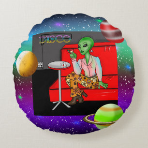 1970's Retro Extraterrestrial in Disco Lounge Round Cushion
