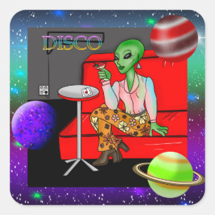 1970's Retro Extraterrestrial in Disco Lounge Square Sticker