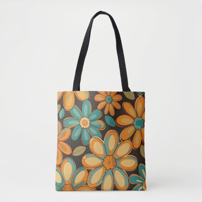 1970s Retro Flowers Tote Bag (Front)