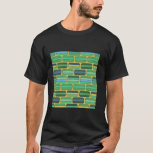 1970'S RETRO GREEN BLUE RECTANGLE BRICK GEOMETRIC  T-Shirt