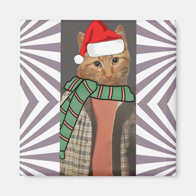1970s RETRO RED GINGER CAT FUNNY CHRISTMAS MAGNET (Front)