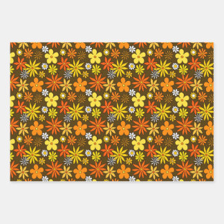 1970s Style Floral Pattern Wrapping Paper Set