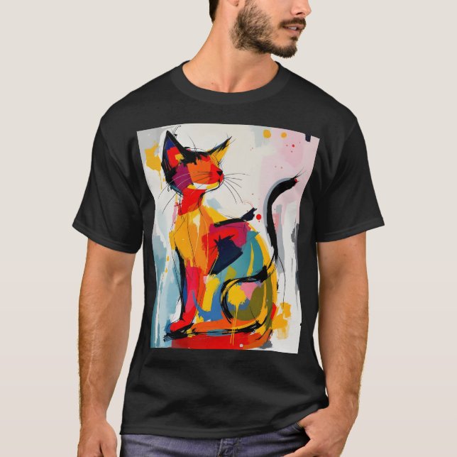 1970's Style Groovy Abstract Cat T-Shirt (Front)