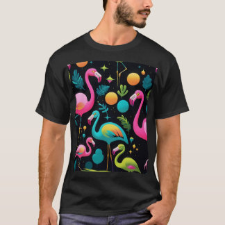 1970's Style Groovy Abstract Flamingos T-Shirt