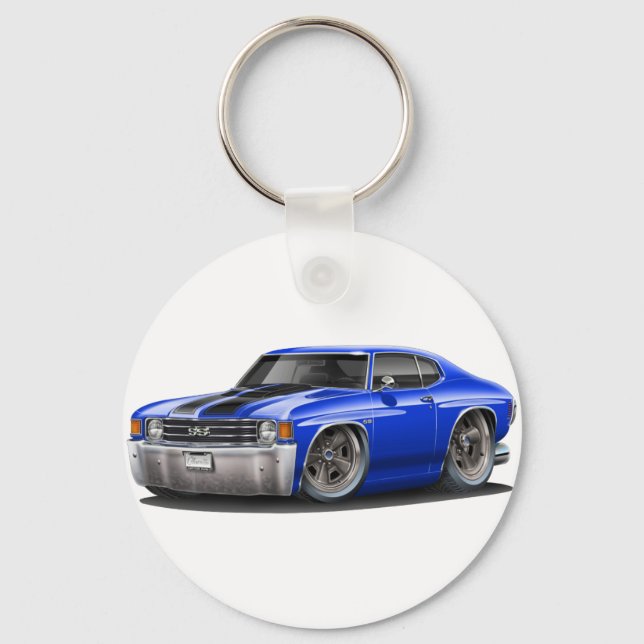 1971-72 Chevelle Blue-Black Car Key Ring (Front)