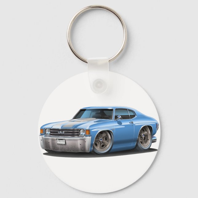 1971-72 Chevelle Lt Blue-White Car Key Ring (Front)
