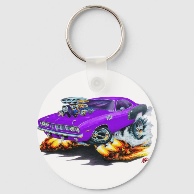 1971 Hemi Cuda Purple Car Key Ring (Front)