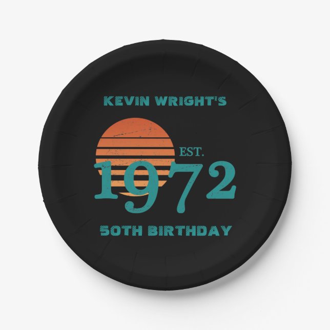 1972 50th Birthday Vintage Sunset Paper Plate (Front)
