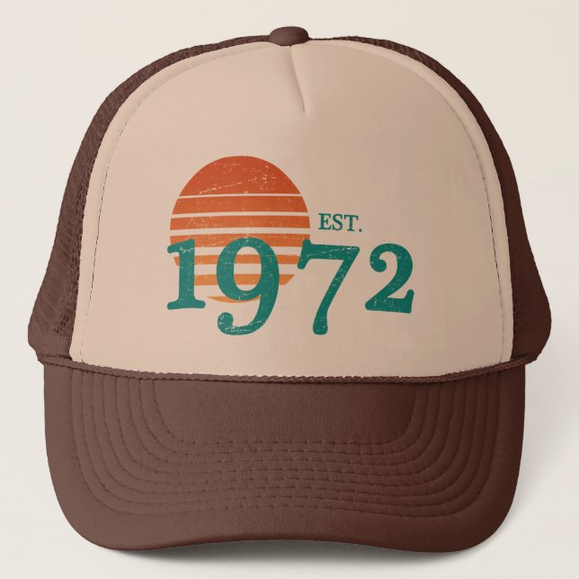 1972 50th Birthday Vintage Sunset Trucker Hat (Front)