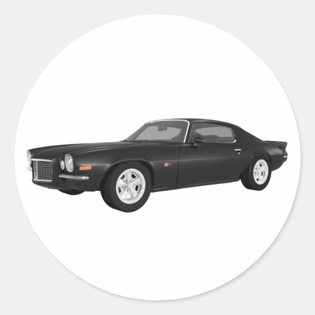 1972 Camaro Z28: Muscle Car: Black Finish Classic Round Sticker (Front)