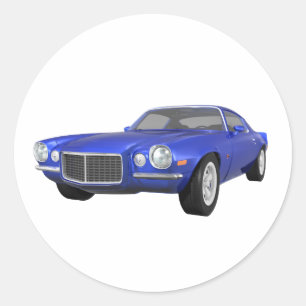 1972 Camaro Z28: Muscle Car: Blue Finish: Classic Round Sticker