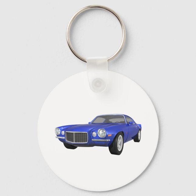 1972 Camaro Z28: Muscle Car: Blue Finish: Key Ring (Front)
