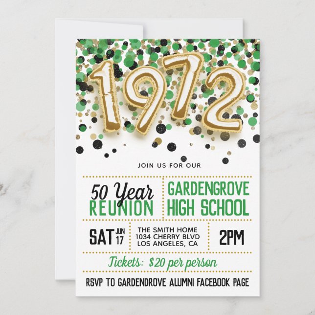 1972 High School College Reunion Invitation (Front)