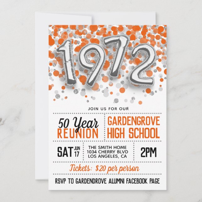 1972 High School College Reunion Invitation (Front)