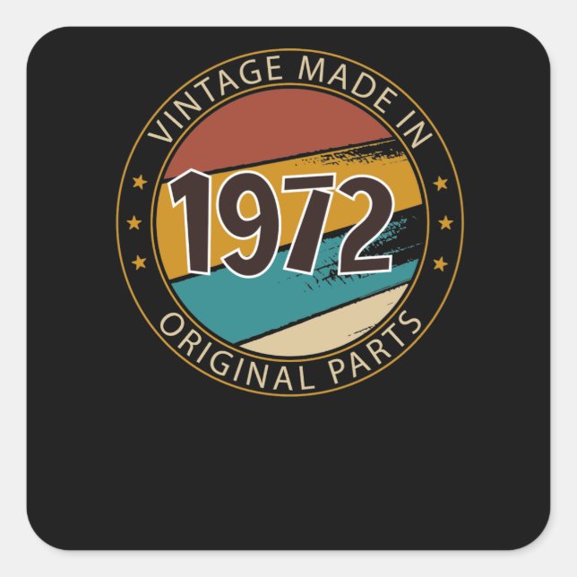 1972 Vintage Birthday Square Sticker (Front)
