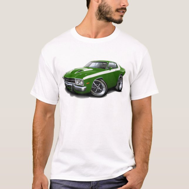 1973-74 Roadrunner Green-White Car T-Shirt (Front)