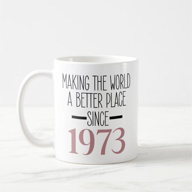 1973 Birthday Coffee, 50th Birthday for women Coffee Mug (Left)