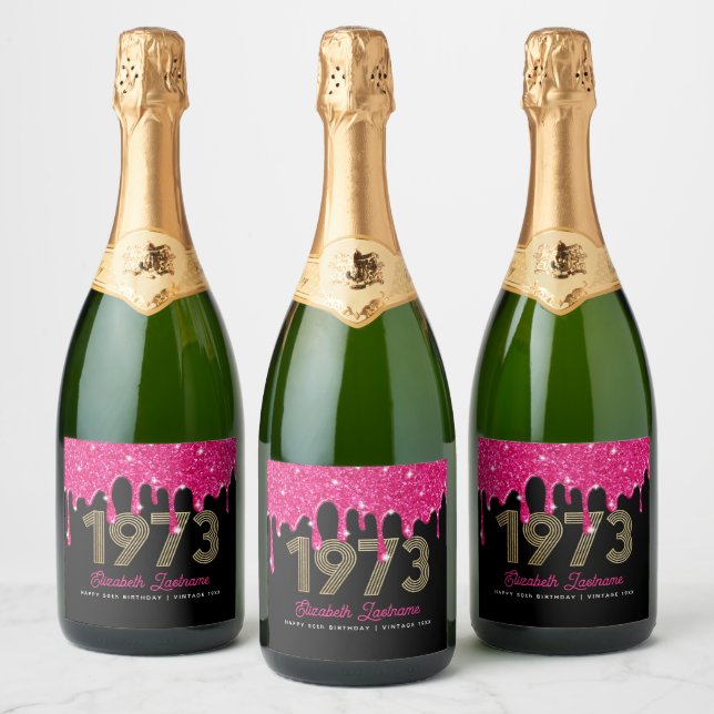 1973 Pink and Black 50th Birthday Sparkling Wine L Label (Bottles)