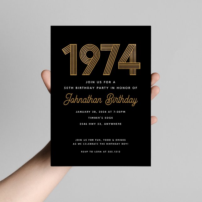 1974 White Black Gold 50th Birthday Invitation  (Creator Uploaded)
