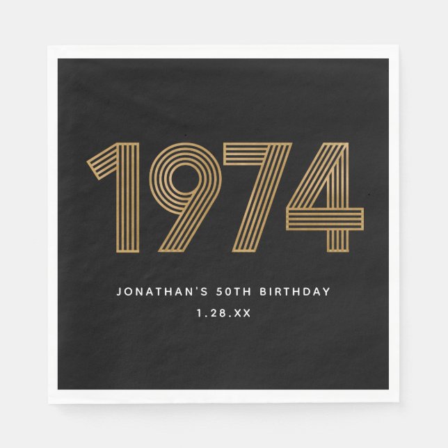 1974 White Black Gold 50th Birthday  Napkin (Front)