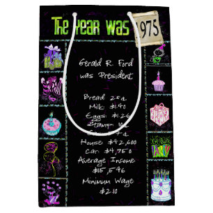 1975 Birth Year Trivia on Black Medium Gift Bag