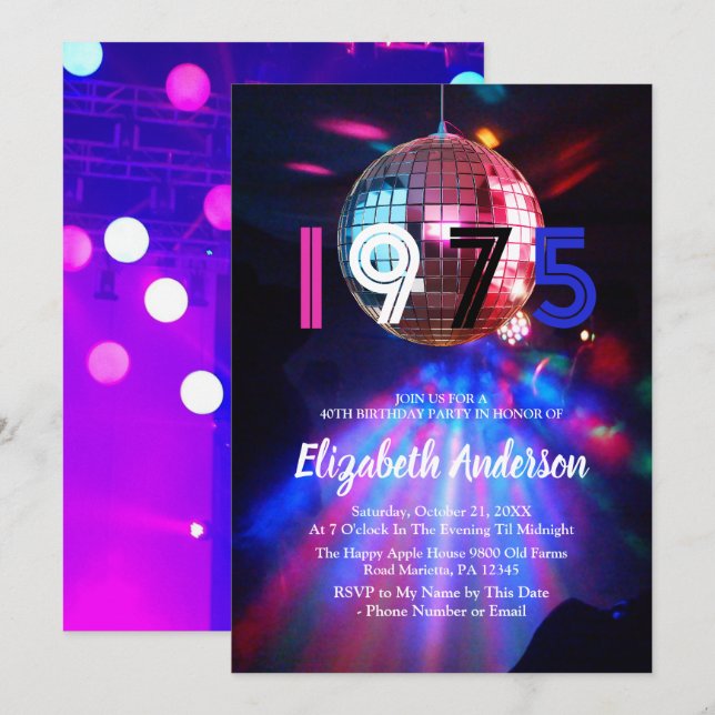 1975 Disco Ball 50th Birthday Party Invitation (Front/Back)