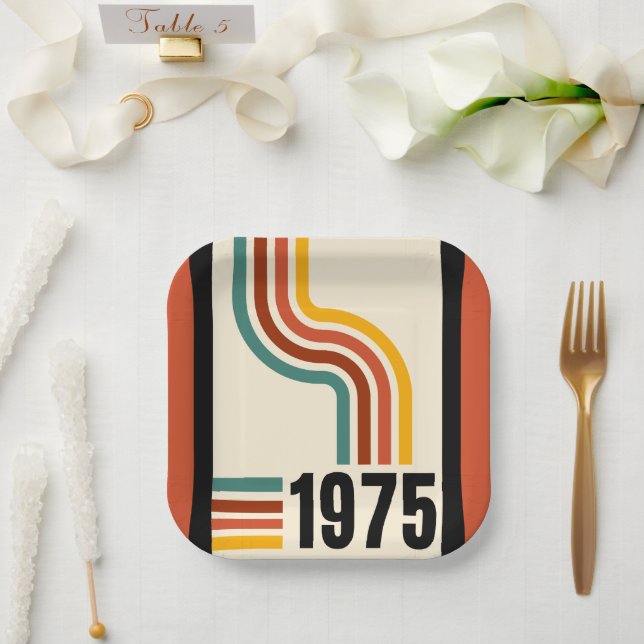 1975 Retro Stripes Vintage Poster Paper Plate (Wedding)