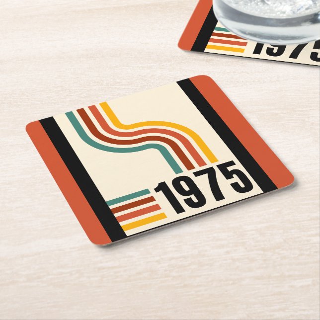 1975 Retro Stripes Vintage Poster Square Paper Coaster (Angled)