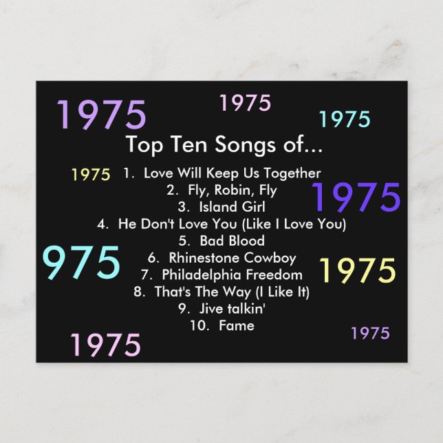 1975 Songs Postcard (Front)