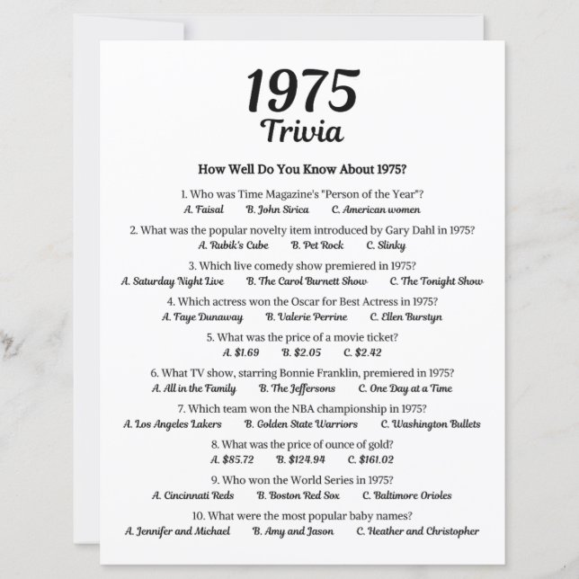 1975 Trivia Game (Front)