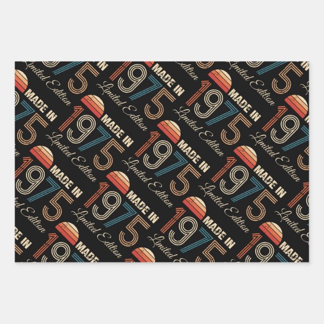 1975 Vintage 50th Birthday Wrapping Paper Sheet (Front)