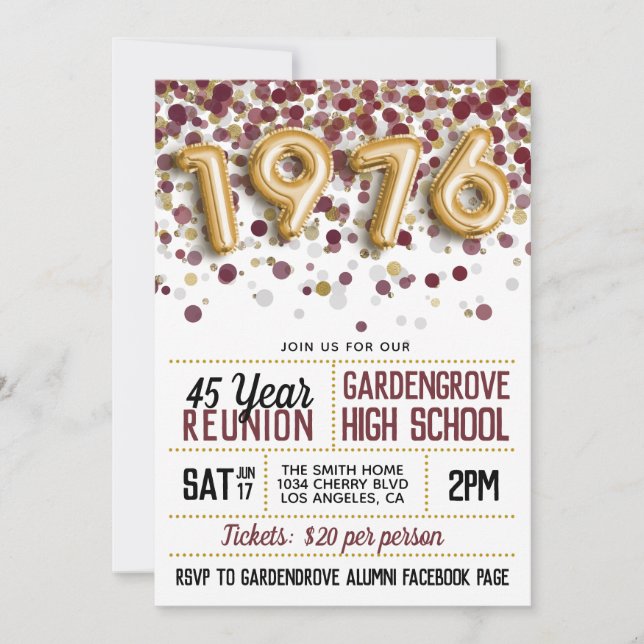 1976 High School College Reunion Invitation (Front)