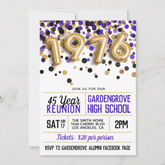 1976 High School College Reunion Invitation (Front)