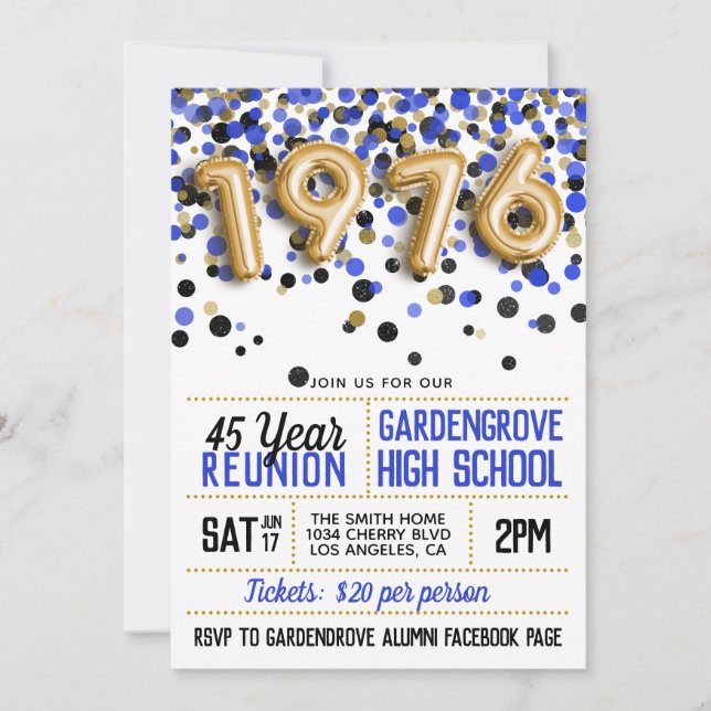 1976 High School College Reunion Invitation (Front)