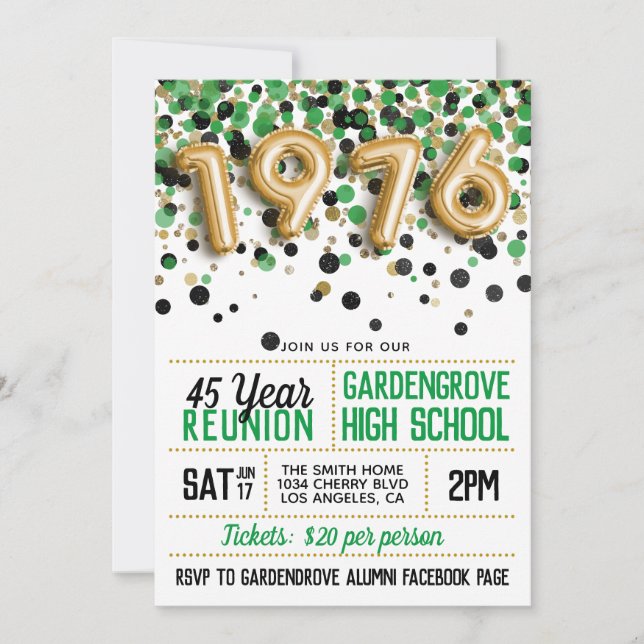 1976 High School College Reunion Invitation (Front)