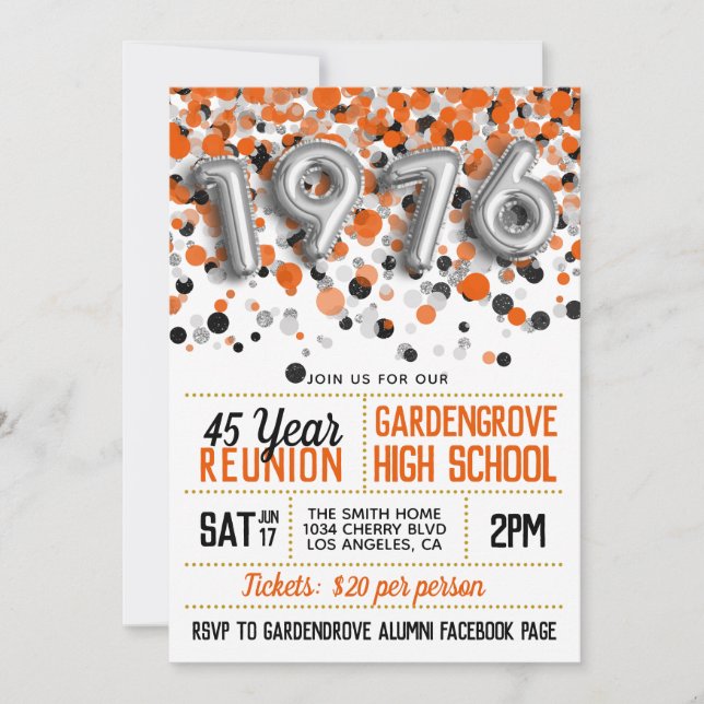 1976 High School College Reunion Invitation (Front)