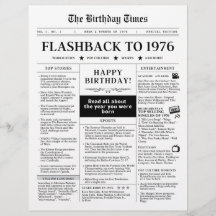 1976 Mock Newspaper Monotone Birthday Paper Sheet