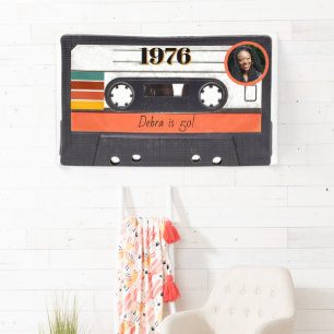 1976 Retro Stripe Cassette Tape Vintage Orange Banner
