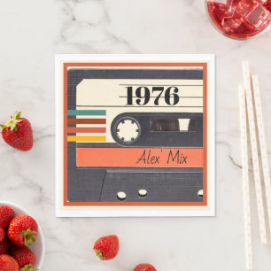 1976 Retro Stripe Cassette Tape Vintage Orange Napkin